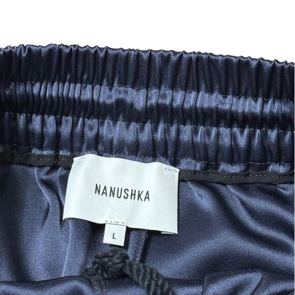 Nanushka Navy Wide Leg Satin Pants High-Waisted Size L - Picture 7 of 8
